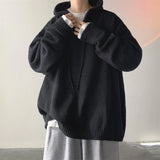 Winter Hooded Sweater Men Warm Fashion Casual Knit Pullover Men Korean Grey Black Loose Long Sleeve Sweater Mens Jumper Clothes