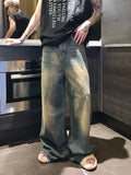 Men's Baggy Straight Jeans Distressed Blue Fashion Youth Streetwear Denim Pants Personality Hip Hop Male Trousers Trendy Brand