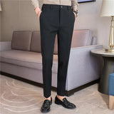 Men Suit Pants Autumn New British Style Elastic Waistband Slim Fit Solid Business Casual Formal Dress Trousers Men Clothing