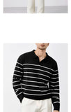 British Retro Patchwork Men Polo Sweater Luxury Trendy V Neck Knit Solid Color Pullovers Leisure Slim Long Sleeve Knitwear M-3XL