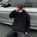 Autumn Winter Hooded Solid Color Sweater Men Loose Casual Oversize Mens Knitted Lazy Sweatshirt Unisex Casual Pullover 2XL-M