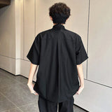 New Chinese Style Embroidery Short Sleeve Shirt Men Wear Bamboo Leaf Pattern Shoulder Pad Male Shirts Loose Fit