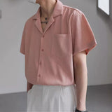 Summer Men's Clothing Light Luxury Suit Neck Shirt Korean Striped Short Sleeve Button-down Retro Fashion Streetwear Leisure