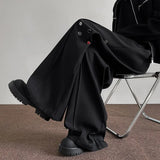 Fashion Black Casual Pants Men Buttons Design High Street Hip-hop Wide Leg Mopping Trousers All-match Casual Korean Style