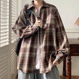 2025 Spring New Casual Plaid shirt Men's Loose Streetwear Long-sleeved Shirt Retro Shirts Men Classic American style shirt