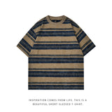 Mens Striped Short Sleeve Tshirt Cotton Loose Fit Breathable Summer Casual Tee Moisture Wicking Soft Comfort Relaxed Fit