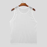 Summer Men's Luxury Knit Fashion Transparet Tank Tops O Neck Sleeveless Mesh Sexy Solid Color Vest Breathable Party Men Clothing