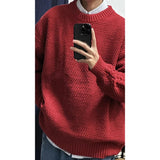 Heavy Japanese Sweater Loose Round Neck Pullover Fashionable High-end Red Sweater Men Women's Inner Base Knitted Sweater Chic