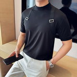 Fashion Patchwork Webbing Tops Tees Mens Contrast Color Thin T Shirt Summer Short Sleeve Muscle Tshirt Male Slim Fit T Shirt