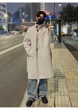 New 2025 Autumn Winter Men Imitation Wool Overcoat Stand Collar Mid Long Single Breasted Windproof Warm Coat Fashion Outerwear