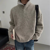 Korean Fashion Men Henry Sweaters Light Luxury Solid Color Long Sleeve Knitwear Premium Quality Button-down Knit Pullover M-3XL