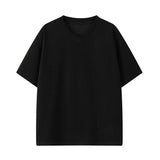 Summer Men's Texture T Shirt Leisure Half Sleeve V Neck Solid Color Loose Basic TShirt Popular Streetwear White/Black/Apricot