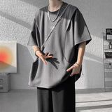 t shirt Men Loose Fit Crew Neck T-Shirt Solid Streetwear Urban Casual Patchwork Design Trendy Hip Hop Tee man 2024 Fashion