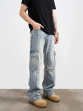 Pantalon Y2K Fashion Washed Blue Slim New Jeans Cargo Pants For Men 90S Vintage Clothes Luxury Denim Trousers Ropa Hombre