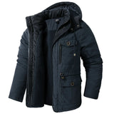 Lamb Warm Men's Parkas Jacket Hooded Winter Men's Clothing Fleece Hooded Cotton Thickened Multi Pocket Casual Mid Length Coat