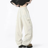 Side Pocket Men's Casual Trousers Solid Color Korean Style Elastic Waist Pants Straight Leg Loose Male Bottom Simple