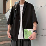 Summer Men's Short Sleeve Casual Blazer Jacket Black White Thin Oversize Suit Coat Male Solid One Button Loose Outerwear Clothes