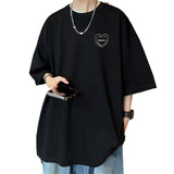 Men's T-shirts Cotton Big Size Mens Summer Wear Black Oversized T Shirt Heart Print Casual 4XL Tee Shirts Male Clothes