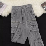 Men Straight Leg Cargo Workwear Jeans Multi Pocket Tactical Pants Durable Denim Trousers Outdoor Utility Casual Mens loose pants