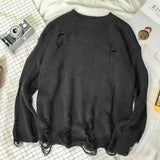 Man Clothes Pullovers Torn Crewneck Knitted Sweaters for Men Plain with Holes Solid Color Round Collar Cheap Casual A Cigaret S
