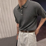 New Men Korean Style Polo Shirt Luxury Leisure Knited T-shirt Casual Solid Color Short Sleeve Breathable Jacquard Knitwear M-3XL