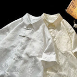 Summer Short-sleeved Shirt Men's New Chinese Men's National Trend Shirt Loose Large Size Metal Button Couple's Top Aesthetic