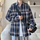 2025 Spring New Casual Plaid shirt Men's Loose Streetwear Long-sleeved Shirt Retro Shirts Men Classic American style shirt