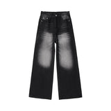 Korean Style Men's Jeans Washing Contrast Color Wide Leg Trousers Cleanfit Straight Loose Male All-match Denim Pants