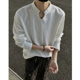 White Long Sleeved T-shirt Men Fashion Black V-neck T Shirt Men Streetwear Korean Loose Casual Checkered T Shirt Mens Top M-3XL
