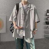 Summer Blue Short Sleeved Shirt Men Fashion Society Mens Dress Shirt Korean Loose Casual White Shirt Mens Office Formal Shirts