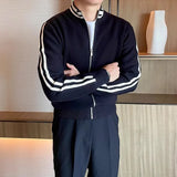 New Korean Fashion Men Cardigan Coat Light Luxury Trendy Knit Zipper Long Sleeve Sweater Jackets High Quality Patchwork Knitwear