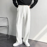 Spring Autumn Men's Fashionable White Korean Style Casual Pants Street Draped Straight Loose Suit Casual Trousers Male