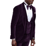 Velvet Suit Men One Button Wedding Groom Tuxedos Shawl Lapel Groomsmen Men Formal Prom Suits (Jacket+Pants+Vest+Tie)