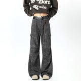 Marbling Cargo Jeans Pants New American Mainstream Hip Hop Skateboard Men Women Streetwear Gothic High Street Super Loose Jeans
