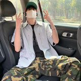 Summer Short Sleeved Shirt Men Blue Black Casual Shirt Man Streetwear Korean Loose Zipper Shirt Mens Fashion Shirts M-3XL