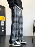 Men's Fashion Plaid Casual Pants Baggy Straight High Street Trousers Elastic Waist Drawstring Classic Male Clothing Trendy Brand