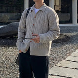 Korean Jacquarded Cardigan Coat Light Luxury Knitted Lapel Long Sleeve Men Sweater Jackets Autumn Leisure Premium Knitwear M-3XL