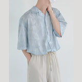 England Style Drape Ice Silk Shirts for Men  Short Sleeve Summer Thin Print Loose Harajuku Casual Vintage Shirt Korean Fashion