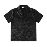 Harajuku Men Shirts Black Flower Print Short Sleeve Single Breasted Loose Shirt Hio Hop Beach Casual Streetwear Unisex