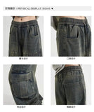 Spring High Street Men and Women Trendy Elastic Belt Work Clothes Jeans Couple Straight Tube Loose Water Washed Casual Pants y2k