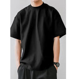 American Classical Small Neck T-shirt 300g Heavy 100% Cotton Short Sleeve T-shirt Men's Summer Leisure Loose Basic Top Tees