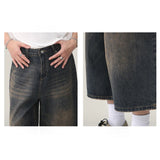Summer Men Capri Short Jeans Male Fashion Retro Blue Denim Mid Pants Korean Casual Baggy Straight Wide Leg Calf Length Pants