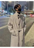 New 2025 Autumn Winter Men Imitation Wool Overcoat Stand Collar Mid Long Single Breasted Windproof Warm Coat Fashion Outerwear
