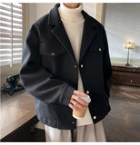 Winter Short Woolen Coat Men Warm Fashion Casual Thick Woolen Jacket Men Korean Loose Thicken Woolen Coat Mens Black Overcoat