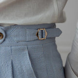 Men's Luxury Naples Slim-fit Thin Blue Striped Dress Pants Solid Color British Retro Premium Elegant Leisure High Waist Trousers