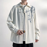 Men Loose Fit Embroidered Floral Casual Shirt Streetwear Oversized Comfortable Spring Summer Fashion Trendy Stylish Top Apparel