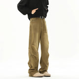 Distressed Denim Pants Vintage Blue Men's Side Pleated Jeans Straight Loose Mopping Pants Male Casual Simple Daily Streetwear