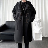 Newest Winter Men's Woolen Coat Long Style Double Breasted Overcoat Streetwear All-Match Trench Coat Black Coffee M-3XL