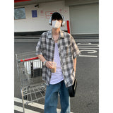 Summer Short Sleeved Shirt Men Fashion Retro Plaid Shirt Mens Streetwear Loose Black White Casual Shirt Man Large Size 4XL