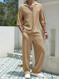 Spring Men's Casual Solid color lapel Shirt High quality Sports fashion pullover half-sleeve top with two-piece set